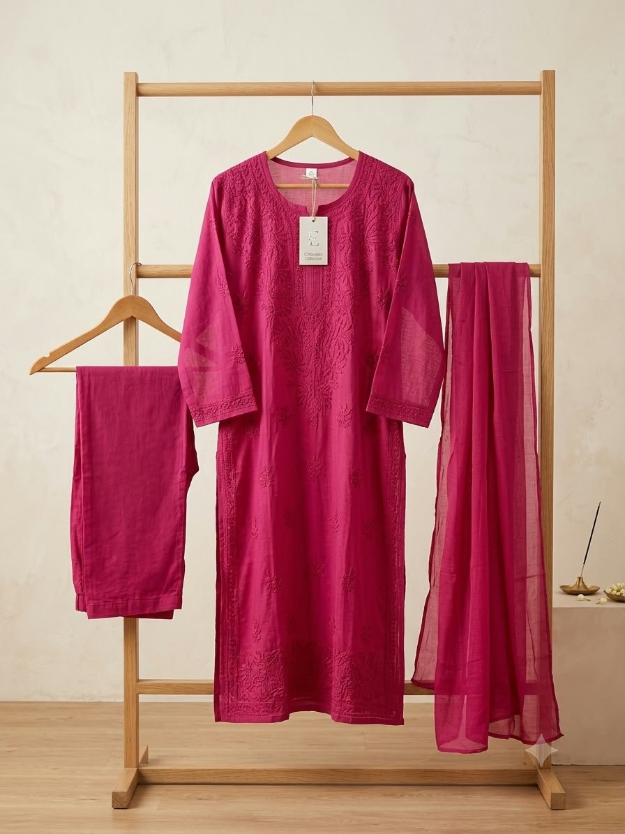 Lakhnavi suit with plazzo and dupatta Chanderi